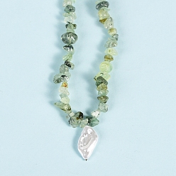 Prehnite Natural Prehnite  Necklaces, with Alloy Charms, Nuggets, 14.57 inch(37cm)