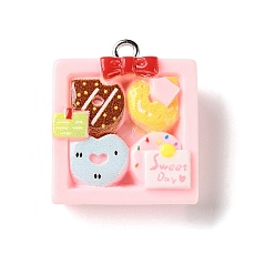 Pink Непрозрачные подвески из смолы, имитирующие кулоны, пончик очарование, с железной платиной петлей, розовые, 24x20.5x7 мм, отверстие : 2 мм