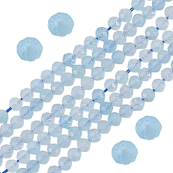 Аквамарин 2 нити натуральные аквамариновые бусины нити, граненые, круглые, 3 мм, отверстие : 0.5 мм, около 132 шт / нитка, 15.7 дюйм (40 см)