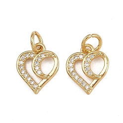 Настоящее золото 16K Латунные микро проложить кубического циркония подвески, сердце прелести, с целью перехода в кольце, реальный 16 k позолоченный, 12x10x2 мм, отверстие : 3.5 мм
