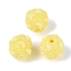 Yellow Opaque Acrylic & Transparent Resin Rhinestone Beads, Rondelle with Heart Pattern, Yellow, 16.5~17.5x15mm, Hole: 2.3mm