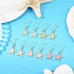 (52) Непрозрачная лаванда Серьги с подвесками в форме морской звезды из сплава с эмалью, золотые, разноцветные, 35.5x15 мм