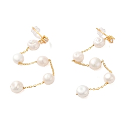 Real 18K Gold Plated Sterling Silver Studs Earrings, with Natural Pearl, Jewely for Women, Real 18K Gold Plated, 101x7mm