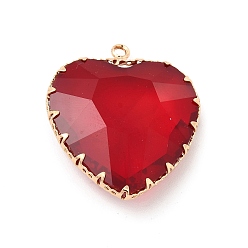 Светло-сиамский K 9 стеклянные подвески, сердце прелести, с легкими золотыми тонами латуни, граненые, Light Siam, 31x28x9 мм, отверстие : 2 мм
