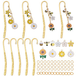 Золотой Наборы для изготовления подвесок из эмалевого сплава в виде цветочных пчел своими руками, золотые, 114x20x2 мм, отверстие : 2.5 мм