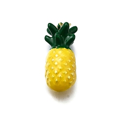 Желтый Латунь эмаль подвески, ананасовый шарм, долговечный, без свинца и без кадмия, стойки покрытие, реальный 18 k позолоченный, желтые, 20x8.5 мм, отверстие : 3 мм
