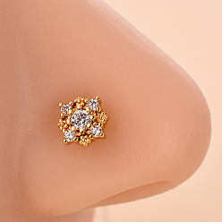Цветок 316l Хирургические кольца для носа из нержавеющей стали с прозрачным кубическим цирконием в форме буквы L, золотые, цветок, 7 мм, штифты : 0.8 мм