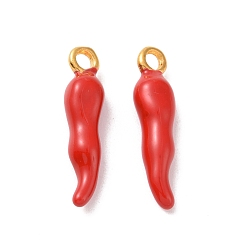 Красный Латунь эмаль подвески, Рог изобилия, итальянский валторна корничелло, золотые, красные, 20.5x4.5x4 мм, отверстие : 2 мм