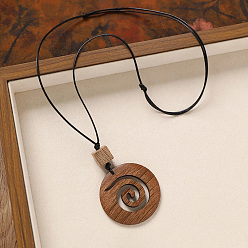 Другие Деревянная подвеска, черный вощеный шнур, длинные цепочки для женщин, спиральную форму, 31.50 дюйм (80 см), Кулон : 70x50 мм