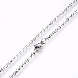 Stainless Steel Color 201 Stainless Steel Rolo Chain Necklaces, with 201 Stainless Steel Beads and Clasps, Stainless Steel Color, 17.7 inch(45cm), 2.5mm
