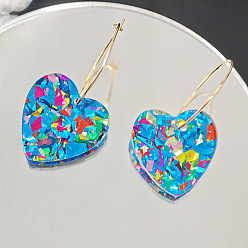 Темно-Голубой Серьги-кольца из акрила и титанового сплава с блестками в форме сердца для женщин, глубокое синее небо, 46x25 мм