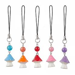Mixed Color Opaque Resin Pendant Decorations, with Natural Dyed Jade, Mushroom, Mixed Color, 100mm