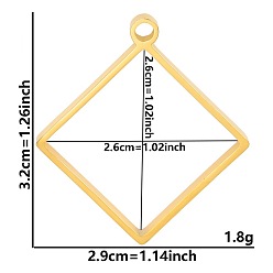 Rhombus Подвески с открытой задней панелью из нержавеющей стали, для diy уф смолы, эпоксидная смола, Прессованные цветочные украшения, золотые, ромб, 32x29x3 мм, отверстие : 2.2 мм