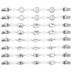 Платина 8 шт. 4 стили зажимы для кардигана из сплава, со стеклянным жемчугом, капля, сердце, овал и прямоугольник, платина, 182~187 мм, 2 шт / стиль