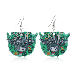 (461) Высокий Металлик Виноград Акриловые серьги болтаться, платина, крупный рогатый скот, 56x40 мм