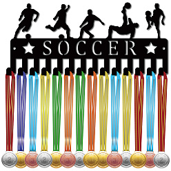 Football Рамка для железных медалей, 14 крючки для медалей, вешалка для показа, с винтами, чёрные, футбол, 130x290 мм, отверстие : 5 мм.