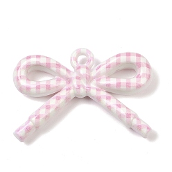 Pink Непрозрачные печатные акриловые подвески, бантом, розовые, 34x48x9 мм, отверстие : 3.3 мм