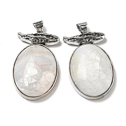 White Natural Freshwater Shell Big Pendants, Antique Silver Plated Alloy Oval Charms, White, 57x32x11.5mm, Hole: 7.5x6.5mm