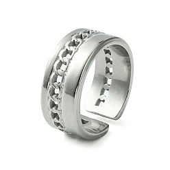 Stainless Steel Color Non-Tarnish 304 Stainless Steel Open Cuff Ring, Hollow Curb Chains Ring, Stainless Steel Color, Inner Diameter: 17.4mm