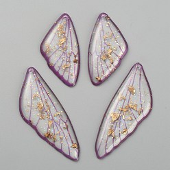 Темно-Фиолетовый Прозрачные смоляные подвески, золотой фольгой, очарование крыла, темно-фиолетовый, 29.5~39.5x14.5~15x2 мм, отверстие : 1 мм, 4 шт / комплект