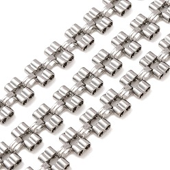 Stainless Steel Color 304 Stainless Steel Double Row Barrel Link Chains, Unwelded, with Spool, Stainless Steel Color, 9x4.5mm