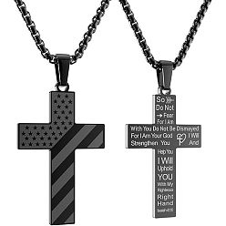 Черный Американский флаг, библейский крест 304 подвески из нержавеющей стали для мужчин, чёрные, 23.62 дюйм (60 см)