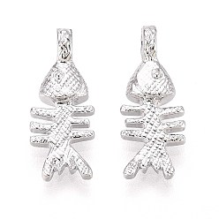 Платинированный Латунные подвески, рыбьей костью, Реальная платина, 18.5x7.5x4.5 мм, отверстие : 2.7x2 мм