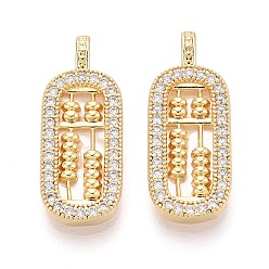 Настоящее золото 18K Натуральный белый оболочки подвески, Подвески в виде абакуса из латуни с микропаве и прозрачными кубическими циркониями, реальный 18 k позолоченный, 24x9.5x3 мм, отверстие : 2.5x1.4 мм