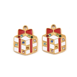 Box Colgantes de acero inoxidable esmaltado de navidad, con diamante de imitación, revestimiento de iones (ip), dorado, amuletos de caja, 304 mm, agujero: 16x12.5x1.5 mm