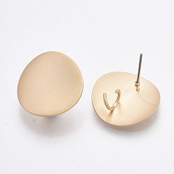Matte Gold Color Smooth Surface Iron Stud Earring Findings, with Loop, Raw(Unplated) Pins, Cadmium Free & Lead Free, Flat Round, Matte Gold Color, 20mm, Hole: 4mm, Pin: 0.7mm