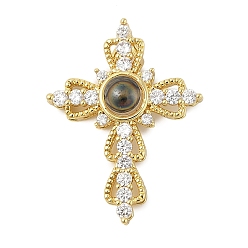 Cross Подвески из латуни микропаве с фианитами и стеклом, женские прелести, крестик, 27.5x21x9 мм, отверстие : 4x2.5 мм