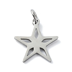 Stainless Steel Color 304 Stainless Steel Pendants, with Jump Rings, Laser Cut, Star Charm, Stainless Steel Color, 15x14.5x1mm, Hole: 3mm