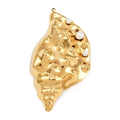 Настоящее золото 18K 304 подвески из нержавеющей стали, раковина, С перламутром жемчуга абс, вакуумное покрытие pvd, реальный 18 k позолоченный, 68x37.5x13 мм, отверстие : 1.8 мм