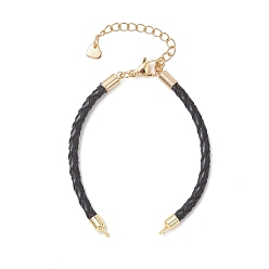 Черный 3мм круглый плетеный кожаный браслет, с 304 цепями на концах из нержавеющей стали, золотые, чёрные, 6.14 дюйм (15.6 см)