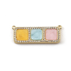 Colorful Brass Micro Pave Clear Cubic Zirconia Connector Charms, with Resin, Rectangle with Square Links, Rack Plating, Long-Lasting Plated, Cadmium Free & Lead Free, Real 18K Gold Plated, Colorful, 12x32x3mm, Hole: 1mm