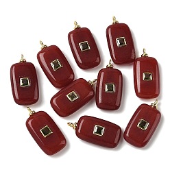 Белый Нефрит Крашеные натуральный белый нефрит подвески, прямоугольные подвески с латунной микропаве кубическими цирконами, долговечный, стойки покрытие, реальный 18 k позолоченный, без кадмия и без свинца, темно-красный, 30~30.5x14.5~15x6~7 мм, отверстие : 2.5 мм