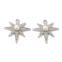 Platine Alliage avec pendentifs en strass, avec abs imitation perle, charmes étoiles, platine, 28x29.5x7mm, Trou: 2.2mm