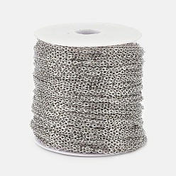 Platinum Iron Cable Chains, Unwelded, with Spool, Flat Oval, Lead Free and Nickel Free, Platinum, 3x2x0.6mm, about 328.08 Feet(100m)/roll