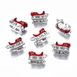 (123L) Белый крем непрозрачный блеск Подвески из эмали и сплава, без кадмия и без свинца, платина, на Рождество, санки, огнеупорный кирпич, 8x15.5x7.5 мм, отверстие : 1.6 мм