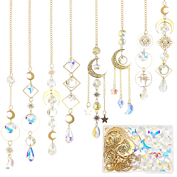 (52) Непрозрачная лаванда Наборы для самостоятельного изготовления подвесного ловца солнца в виде луны и звезды, включить стеклянную ссылку, латунное очарование, 201 прелести нержавеющей стали, Перейти латунные, железные застежки с крючками, разноцветные, 25x212x1 мм, отверстие : 1.5 мм