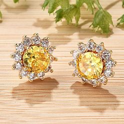 Золотой Серьги-гвоздики из латуни с микропаве из прозрачных кубических цирконий для женщин, без кадмия и без свинца, долговечный, стойки покрытие, золотые, 12.5 мм