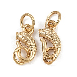 Настоящее золото 24K Латуни крюка и S-крючок застежки, без кадмия и без свинца, рыба, с целью перехода в кольце, реальный 24 k позолоченный, 11x5.5x2.5 мм, отверстие : 3.4 мм
