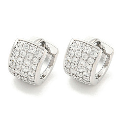 Платинированный Латунные микропаве прозрачные кубические цирконии серьги-кольца женские, Реальная платина, 6.5x9 мм