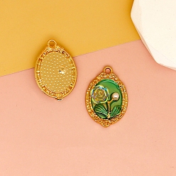 Зеленый лайм Подвески из эмали и сплава, овальные с цветком, золотые, зеленый лайм, 31x21 мм