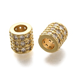 Настоящее золото 18K Стойка покрытие латунь микро паве прозрачный кубический цирконий европейские бусины, бусины с большим отверстием, долговечный, без свинца и без кадмия, колонка, реальный 18 k позолоченный, 10x9.5 мм, отверстие : 5 мм
