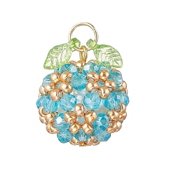 Темно-Голубой Подвески из акрила и стеклянных бусин, фрукты, с целью перехода в кольце, глубокое синее небо, 24x20.5 мм