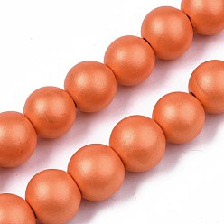 Coral Painted Natural Wood Beads Strands, Round, Coral, 15~16x14~15mm, Hole: 3.5~4.5mm, about 25pcs/strand, 14.25 inch~14.33 inch(36.2cm~36.4cm)