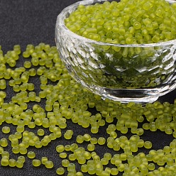 Green Yellow Glass Seed Beads, Frosted Colors, Round, Green Yellow, 3mm