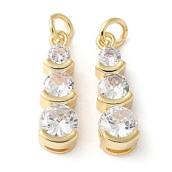Настоящее золото 18K Латунные микропаве прозрачные подвески с фианитом, без кадмия и без свинца, долговечный, стойки покрытие, с целью перехода в кольце, реальный 18 k позолоченный, 17x5x4 мм, отверстие : 2.5 мм