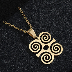 Золотой 201 Кулон из нержавеющей стали с африканским символом Адинкры 304 Цепочки из нержавеющей стали для женщин, золотые, 19.69 дюйм (50 см), Кулон : 26x23 мм